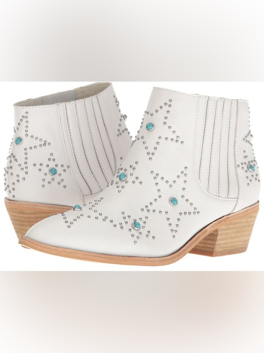 Chinese Laundry Fayme Western Boot White Blue Silver Star Studded Ankle Booties